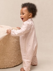 The White Company Cotton Blend Fine Stripe & Heart Classic Sleepsuit - صورة 2 من 5