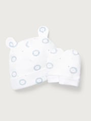 The White Company Blue Cotton Lion Hat & Mitt Set - Image 1 of 1