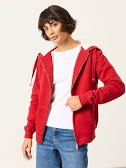 FatFace Amy Red Borg Zip Through Hoodie - Image 1 of 7