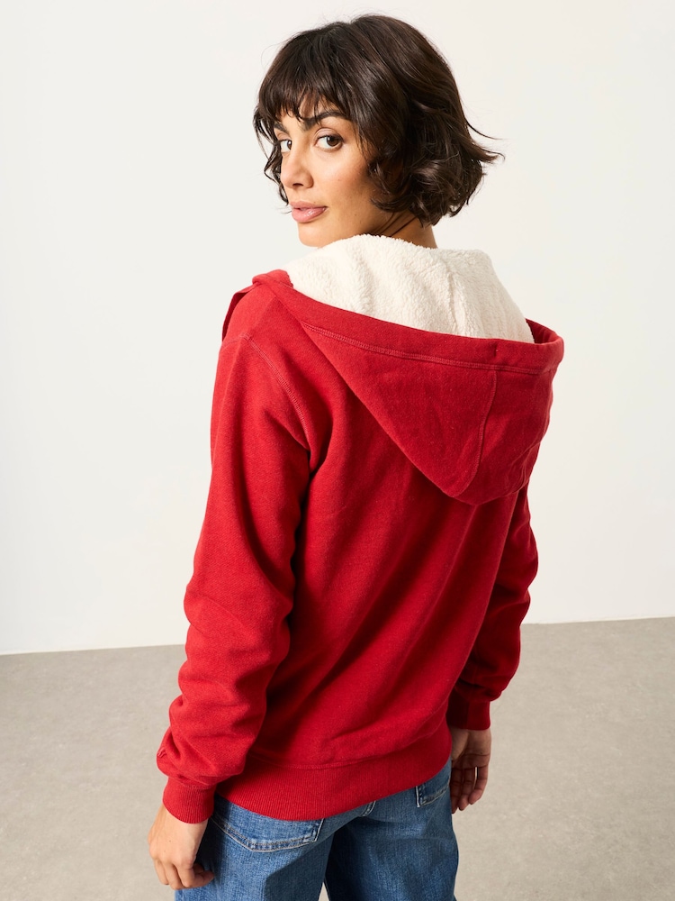 FatFace Amy Red Borg Zip Through Hoodie - Image 2 of 7 FatFace Amy Red Borg Zip Through Hoodie - Image 2 of 7