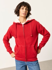 FatFace Amy Red Borg Zip Through Hoodie - Image 3 of 7