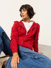 FatFace Amy Red Borg Zip Through Hoodie - Image 6 of 7