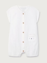 The White Company White Crinkle Cotton Bear Pocket Romper - Image 1 of 1