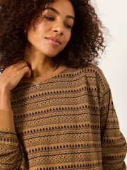 FatFace Brown Textured Fairilse Sparkle Crew Sweat - Image 4 of 6