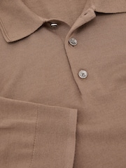 Dəvə Qəhvəyi - Reiss Trafford Merino wool long sleeve Polo Shirt - 8şəkildən 8 şəkil