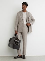 Reiss Taupe Brown Amore Tailored Fit Linen Suit Trousers - Image 1 of 6