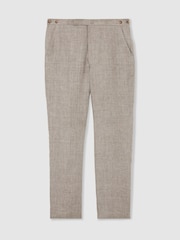 Reiss Taupe Brown Amore Tailored Fit Linen Suit Trousers - Image 2 of 6