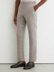 Reiss Taupe Brown Amore Tailored Fit Linen Suit Trousers - Image 3 of 6