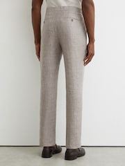 Reiss Taupe Brown Amore Tailored Fit Linen Suit Trousers - Image 7 of 8