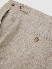 Reiss Taupe Brown Amore Tailored Fit Linen Suit Trousers - Image 8 of 8