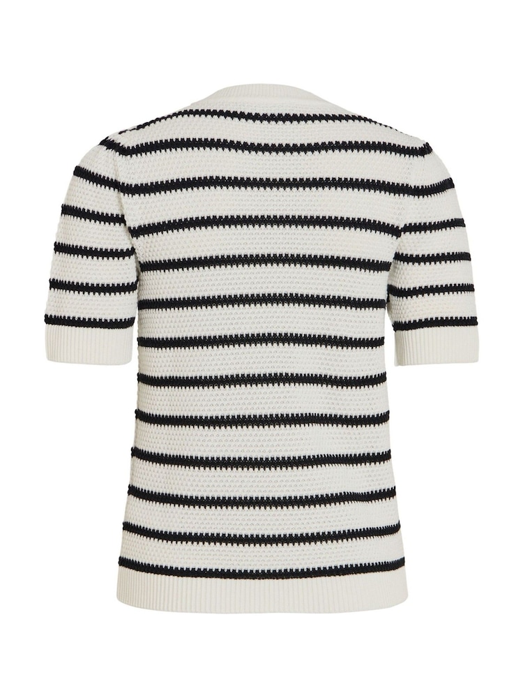 VILA White O-Neck Short Sleeve Textured Knit Top - Image 5 of 5