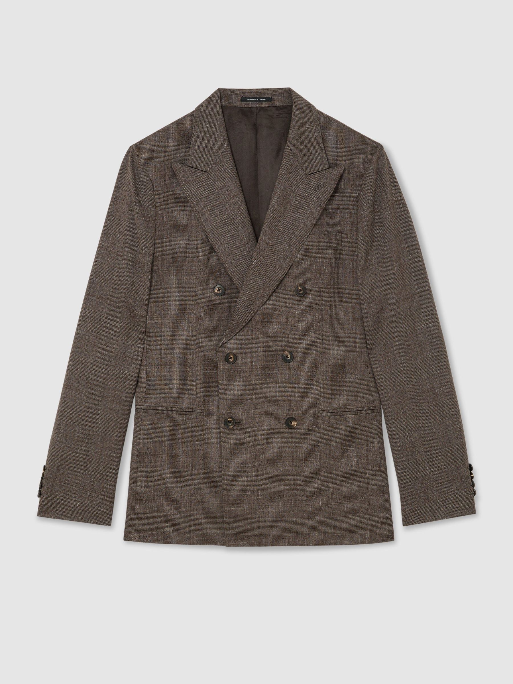 Buy Reiss Chocolate Brown Penso Wool-Blend Check Double-Breasted