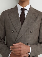 Reiss Chocolate Brown Penso Wool Check Double-Breasted Suit Blazer Classic-Fit - Image 3 of 8