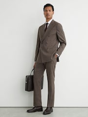 Reiss Chocolate Brown Penso Wool Check Double-Breasted Suit Blazer Classic-Fit - Image 4 of 8