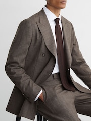 Reiss Chocolate Brown Penso Wool Check Double-Breasted Suit Blazer Classic-Fit - Image 5 of 8