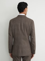 Reiss Chocolate Brown Penso Wool Check Double-Breasted Suit Blazer Classic-Fit - Image 6 of 8