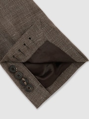 Reiss Chocolate Brown Penso Wool Check Double-Breasted Suit Blazer Classic-Fit - Image 7 of 8