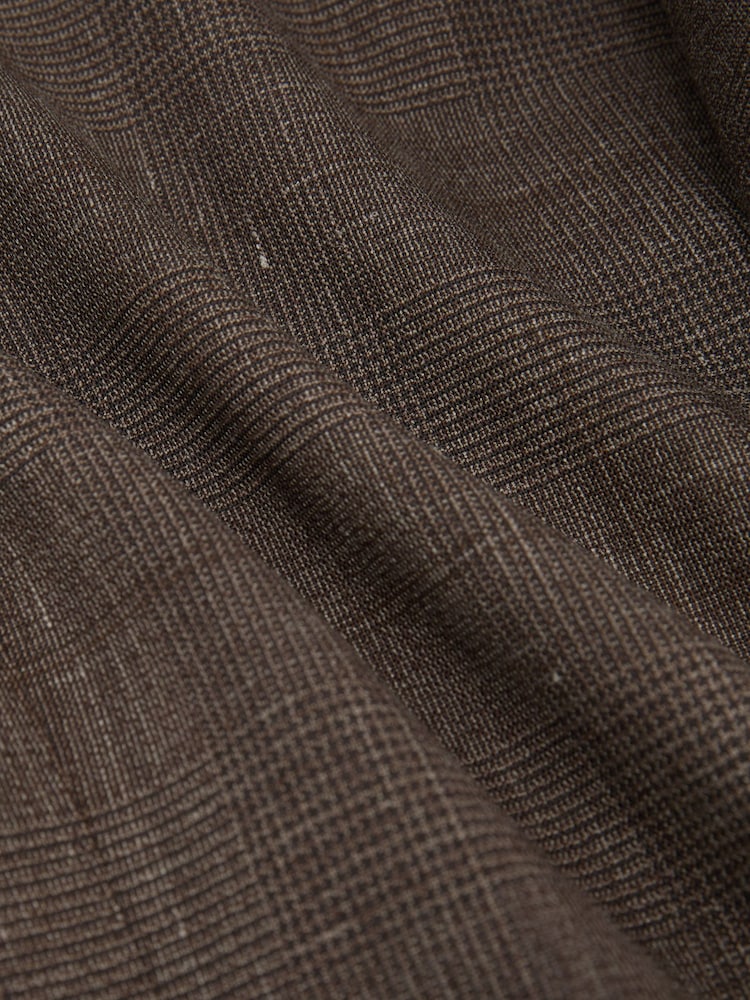 Reiss Chocolate Brown Penso Wool Check Double-Breasted Suit Blazer Classic-Fit - Image 8 of 8