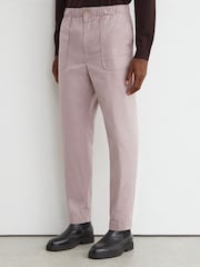 Rosa - Pantalones Reiss Snap de mezcla de algodón ligeros y corte ajustado. - Imagen 3 de 6