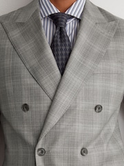 Reiss Light Grey Steal Classic Fit Wool Check Double-Breasted Suit Blazer - Image 3 of 8