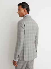 Reiss Light Grey Steal Classic Fit Wool Check Double-Breasted Suit Blazer - Image 5 of 8