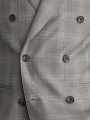 Reiss Light Grey Steal Classic Fit Wool Check Double-Breasted Suit Blazer - Image 6 of 8