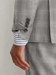 Reiss Light Grey Steal Classic Fit Wool Check Double-Breasted Suit Blazer - Image 7 of 8