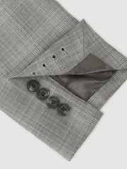 Reiss Light Grey Steal Classic Fit Wool Check Double-Breasted Suit Blazer - Image 8 of 8