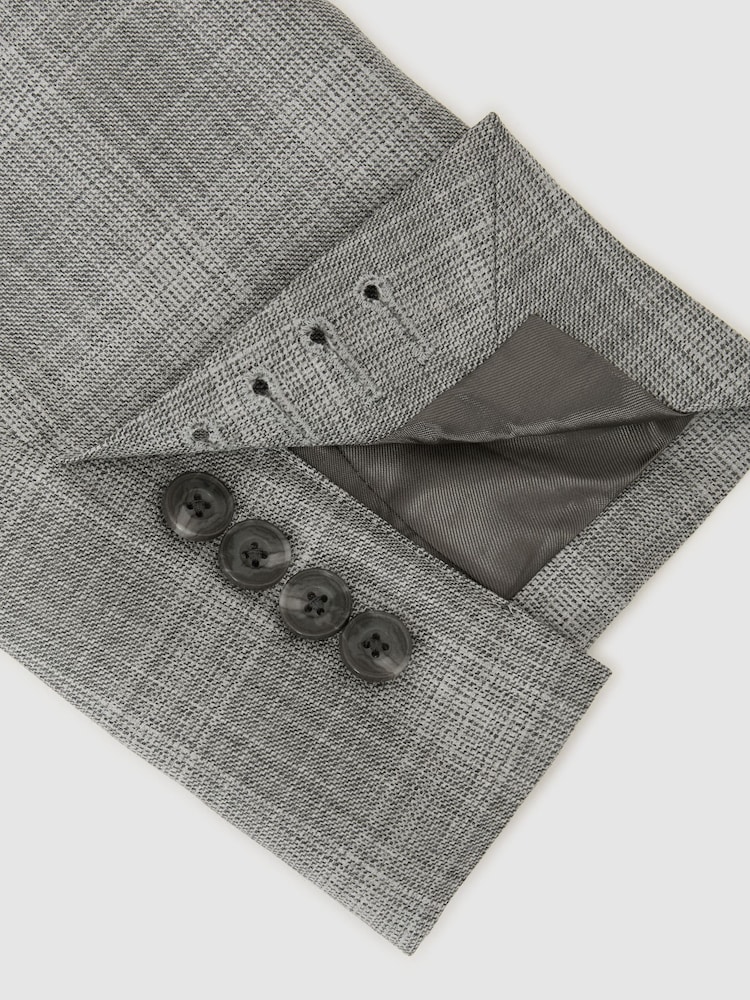 Reiss Light Grey Steal Classic Fit Wool Check Double-Breasted Suit Blazer - Image 8 of 8 Reiss Light Grey Steal Classic Fit Wool Check Double-Breasted Suit Blazer - Image 8 of 8
