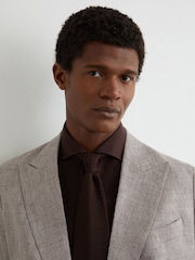 Reiss Taupe Brown Amore Tailored Fit Linen Double-Breasted Suit Blazer - Image 4 of 8