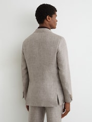 Reiss Taupe Brown Amore Tailored Fit Linen Double-Breasted Suit Blazer - Image 6 of 8