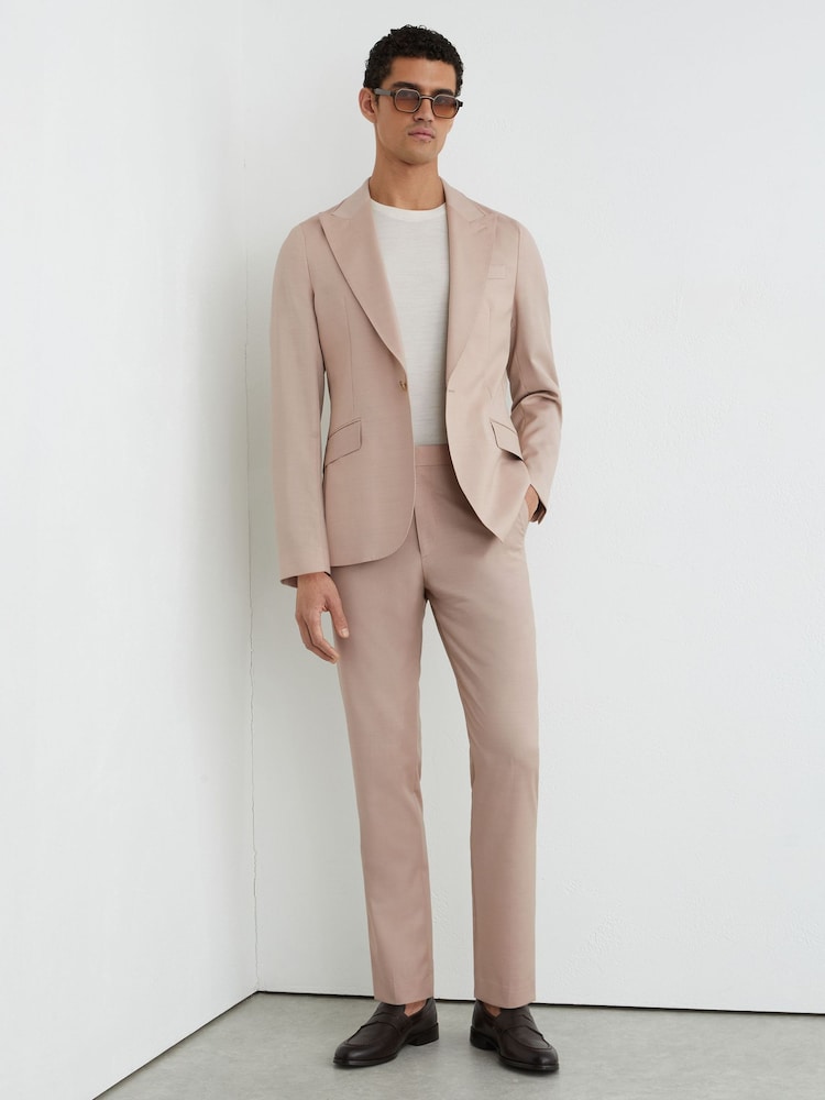 Reiss Dusty Pink United Wool Suit Tailored-Fit Trousers - Image 1 of 6