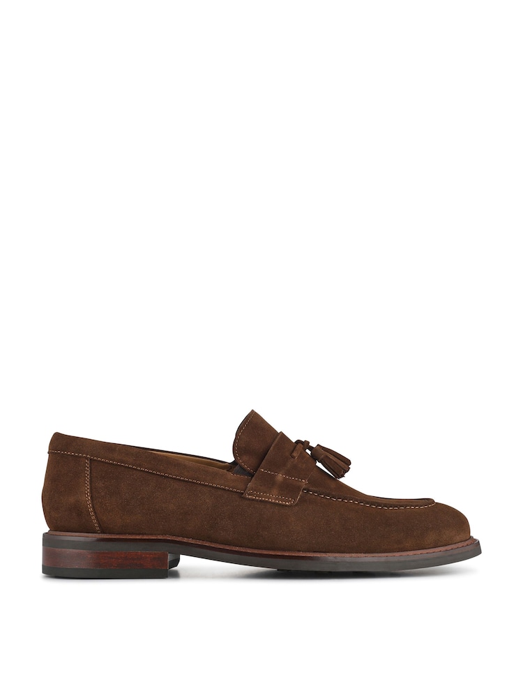 Jones Bootmaker Brown Suede Rodrigo Wide-Fit Leather Tassel Loafers - Image 1 of 5 Jones Bootmaker Brown Suede Rodrigo Wide-Fit Leather Tassel Loafers - Image 1 of 5