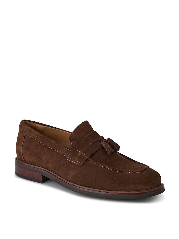 Jones Bootmaker Brown Suede Rodrigo Wide-Fit Leather Tassel Loafers - Image 2 of 5 Jones Bootmaker Brown Suede Rodrigo Wide-Fit Leather Tassel Loafers - Image 2 of 5