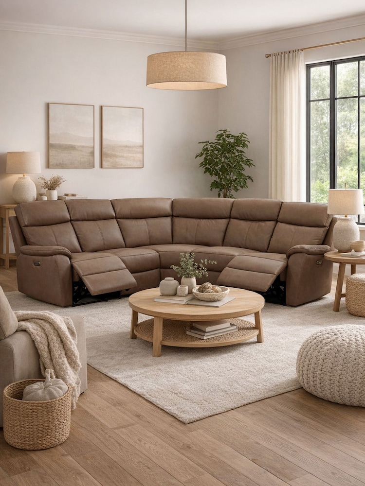 Aspire Furniture Tan Kingsmere Corner Power Recliner Sofa - Image 1 of 6