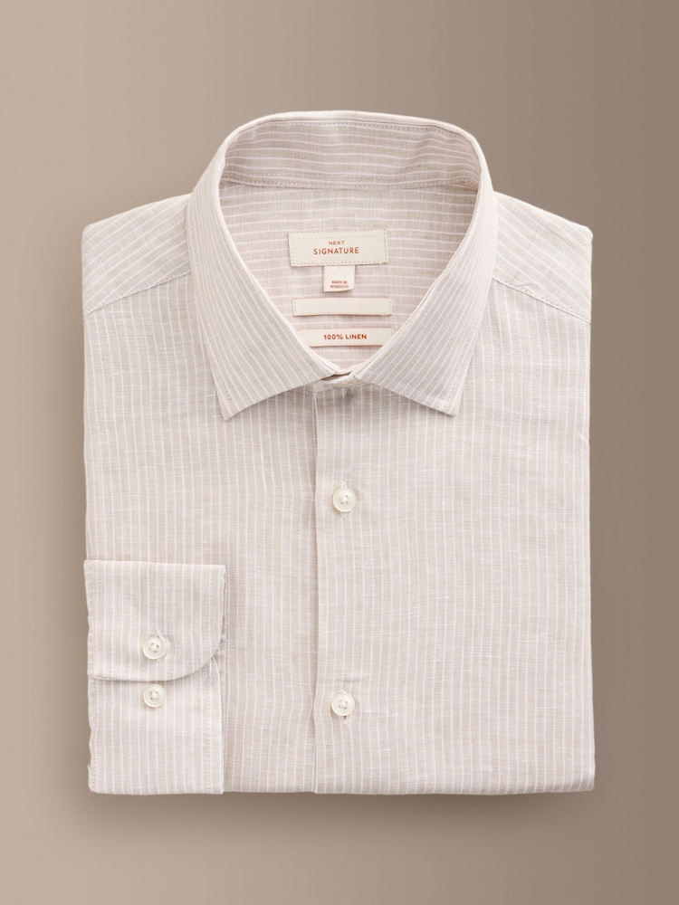 Beige Regular Fit Signature Linen Long Sleeve Smart Shirt - Image 1 of 3 Beige Regular Fit Signature Linen Long Sleeve Smart Shirt - Image 1 of 3