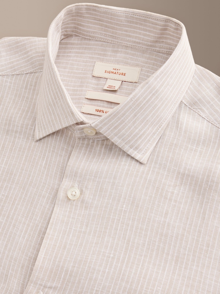 Beige Regular Fit Signature Linen Long Sleeve Smart Shirt - Image 3 of 3 Beige Regular Fit Signature Linen Long Sleeve Smart Shirt - Image 3 of 3