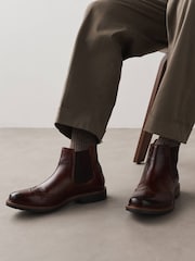 Brown Brogue Leather Chelsea Boots - Image 1 of 7