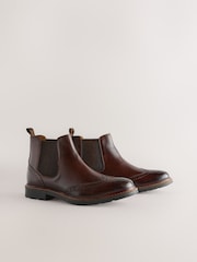 Brown Brogue Leather Chelsea Boots - Image 3 of 7