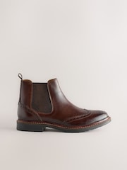 Brown Brogue Leather Chelsea Boots - Image 4 of 7