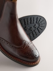 Brown Brogue Leather Chelsea Boots - Image 7 of 7