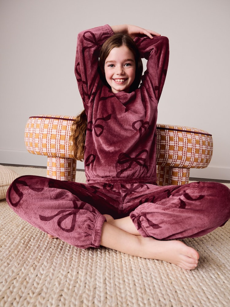 Berry Pink Bow Cosy Fleece Pyjamas (3-16yrs) - Image 2 of 8 Berry Pink Bow Cosy Fleece Pyjamas (3-16yrs) - Image 2 of 8