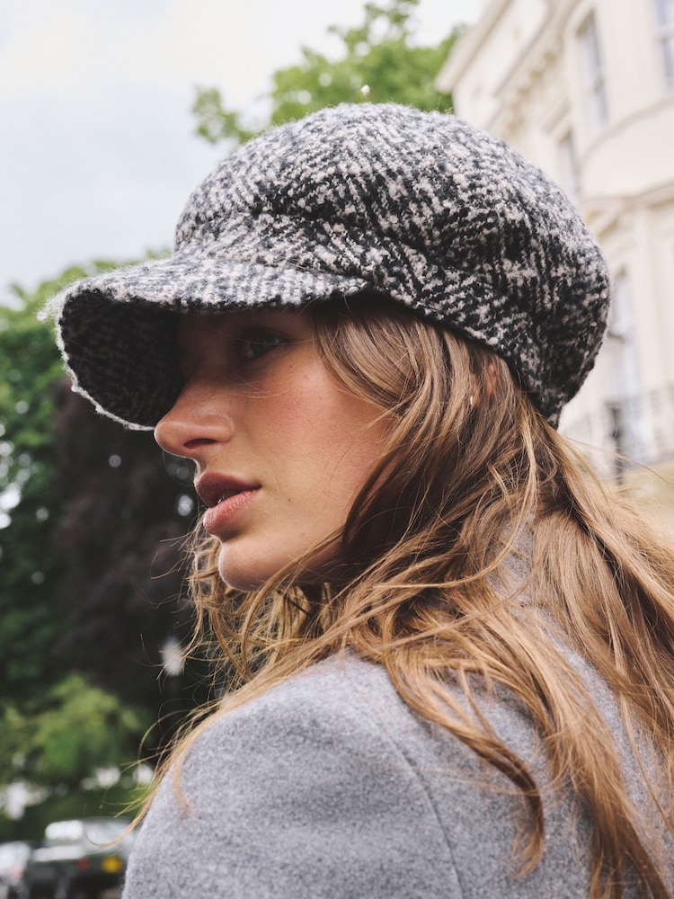 Monochrome Herringbone Baker Boy Cap - Image 2 of 6