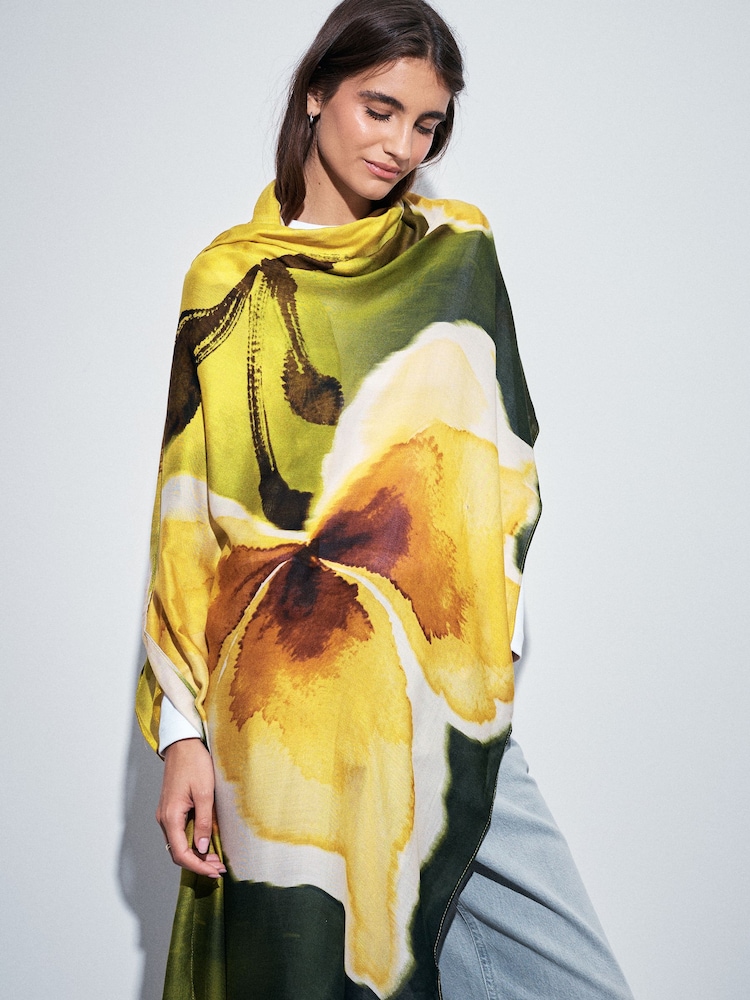 Green Blurred Floral Lightweight Scarf - Image 2 of 6