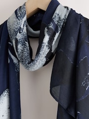 Navy Floral Print Lightweight Scarf - Image 2 of 3