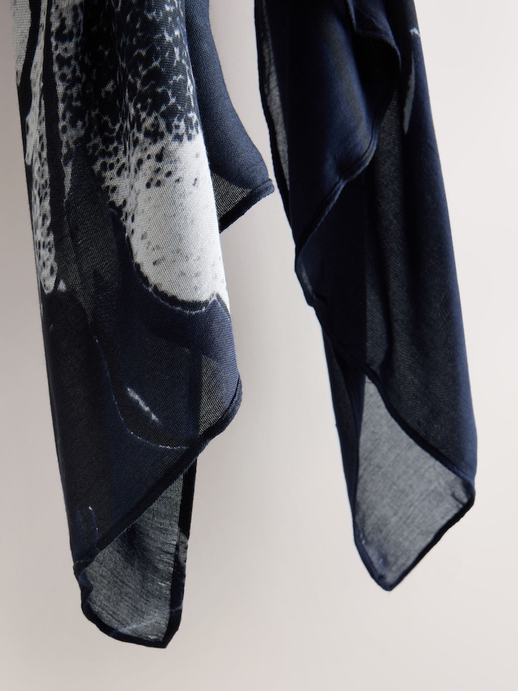 Navy Floral Print Lightweight Scarf - Image 3 of 3 Navy Floral Print Lightweight Scarf - Image 3 of 3