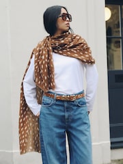 Brown Deer Print Lightweight Scarf - Image 1 of 7