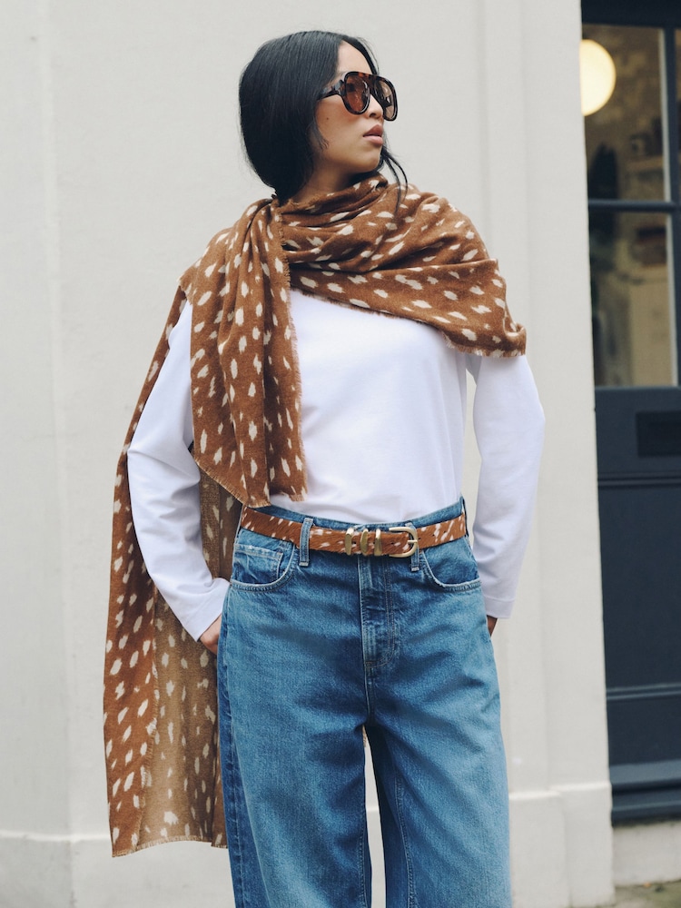 Brown Deer Print Lightweight Scarf - Image 1 of 7 Brown Deer Print Lightweight Scarf - Image 1 of 7