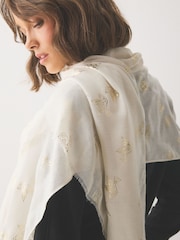 Ecru Foil Dove Print Lightweight Scarf - Image 3 of 6