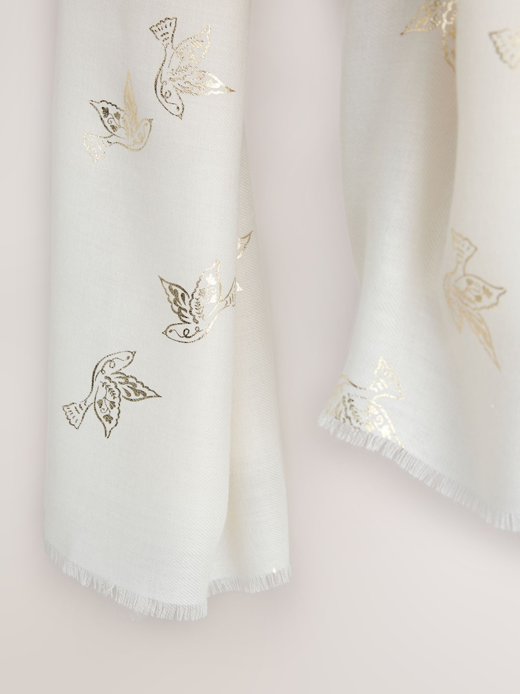 Ecru Foil Dove Print Lightweight Scarf - Image 6 of 6